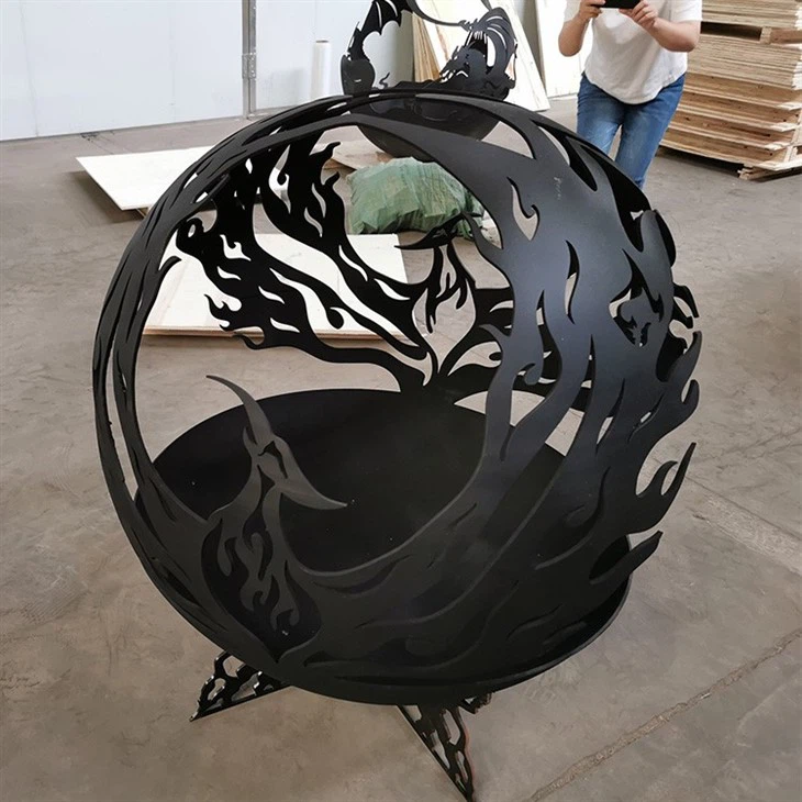 Large 600 800 1000 Diameter Garden Steel 2mm Laser Cut Rusty Outdoor Wood Burning Corten Fire Pit Ball