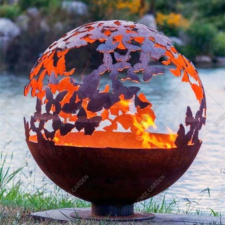 Spherical Corten Steel Fire Ball Metal Hollow Sphere