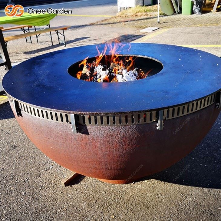 Backyard Corten Steel Semi-sphere Grill Barbecue